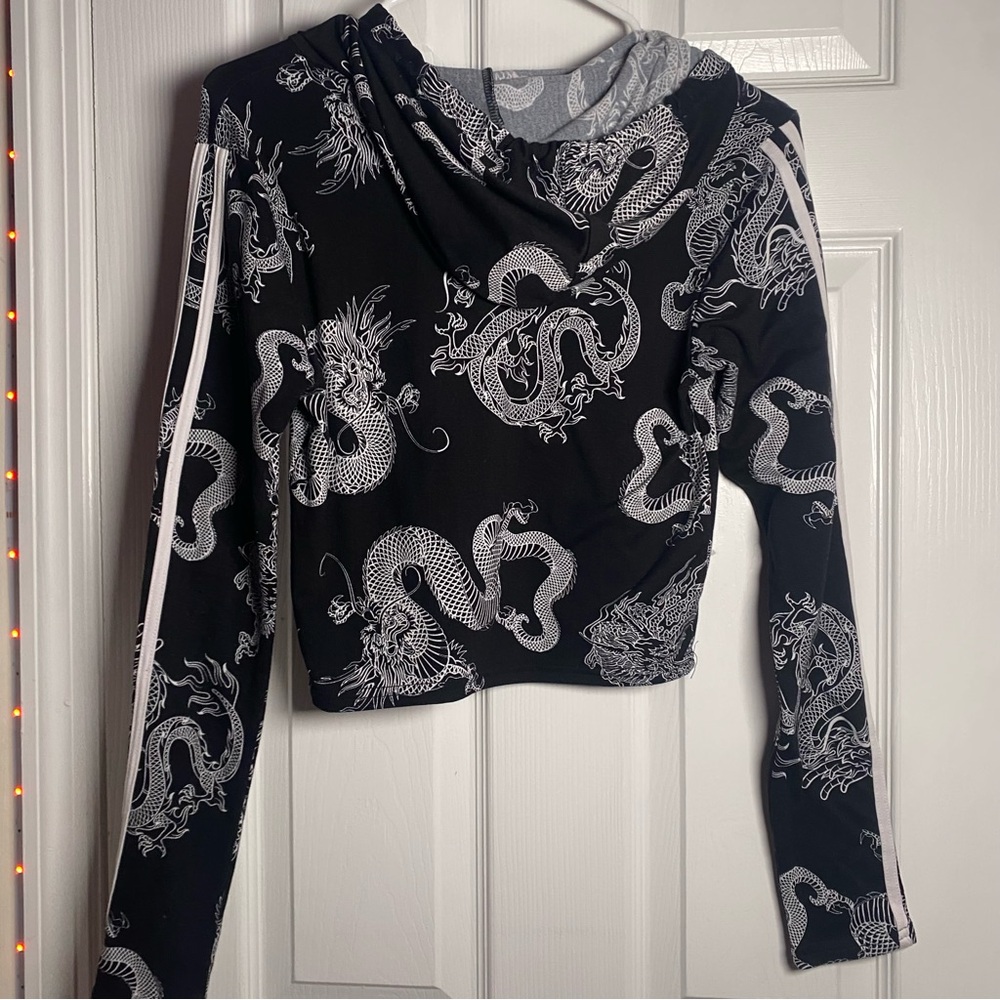 Black and white dragon crop top